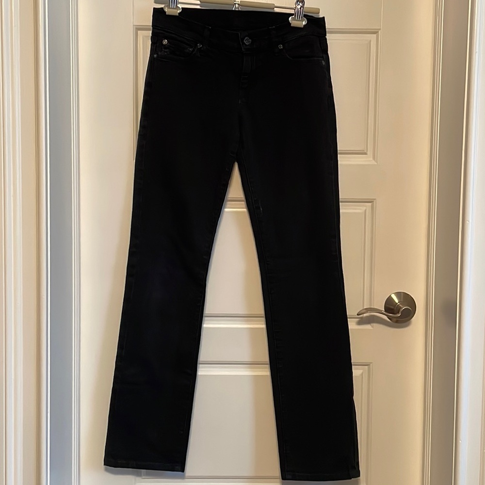 7 for all mankind black straight leg jeans, size 26